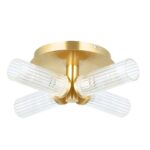 Talo 4 Lamp Bathroom Ceiling Light Satin Brass / Ribbed Glass