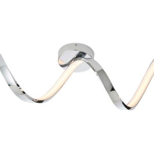 Astral LED flush bathroom ceiling light in polished chrome on white background lit