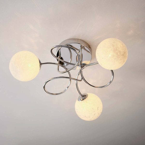 Delos 3 light polished chrome semi flush ceiling light on room ceiling lit
