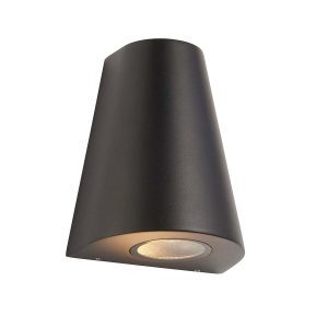 Helm modern outdoor wall up & down down light in black on white background lit