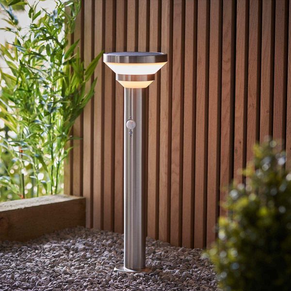 Halton 50cm solar outdoor post light in brushed stainless steel garden setting