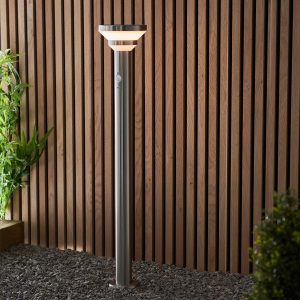 Halton 50cm solar outdoor post light in brushed stainless steel garden setting