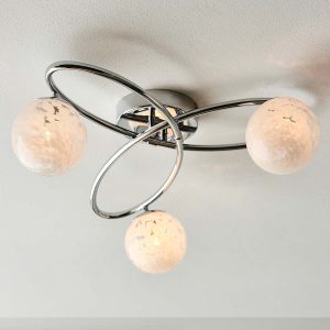 Maye 3 light polished chrome semi flush ceiling light on room ceiling lit