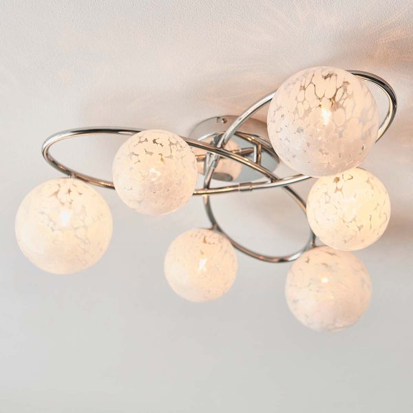 Maye 6 light polished chrome semi flush ceiling light on room ceiling lit