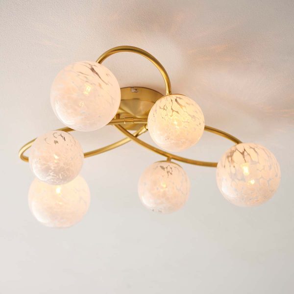 Maye 6 light satin brass semi flush ceiling light on room ceiling