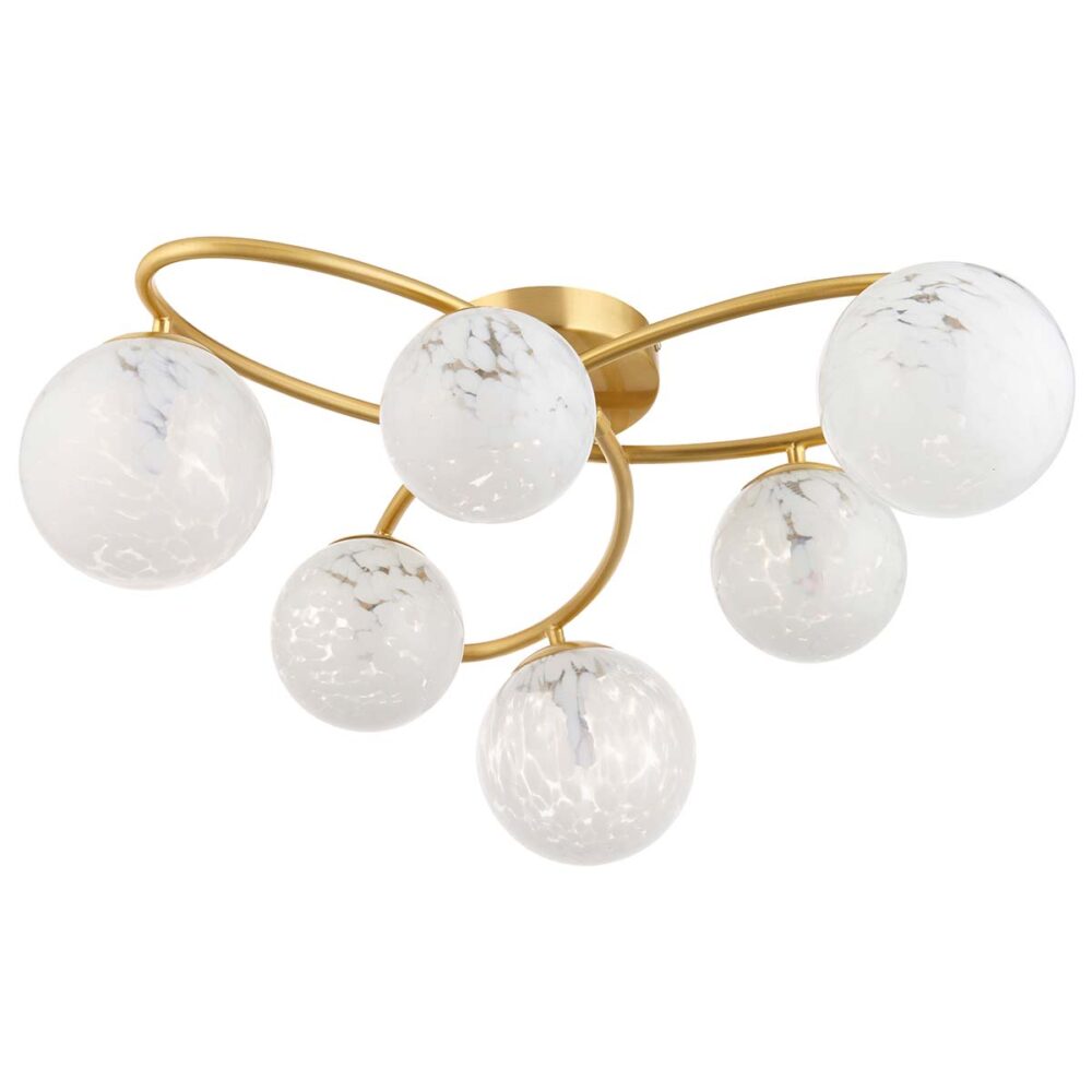 Maye 6 Light Satin Brass Semi Flush White Confetti Glass 97233