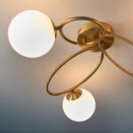 Ellipse 3 Light Semi Flush Ceiling Light Satin Brass Opal Glass