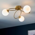 Ellipse 3 Light Semi Flush Ceiling Light Satin Brass Opal Glass