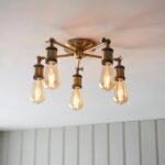Endon Hal 5 Light Semi Flush Ceiling Light Antique Brass