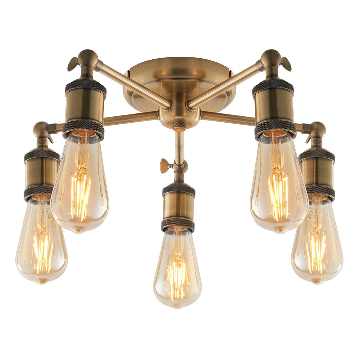 Endon Hal 5 Light Semi Flush Ceiling Light Antique Brass