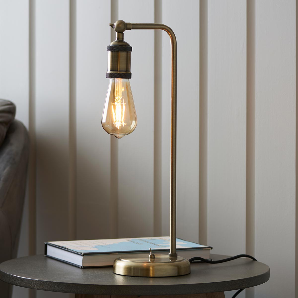 Endon Hal 1 Light Industrial Table Lamp Antique Brass