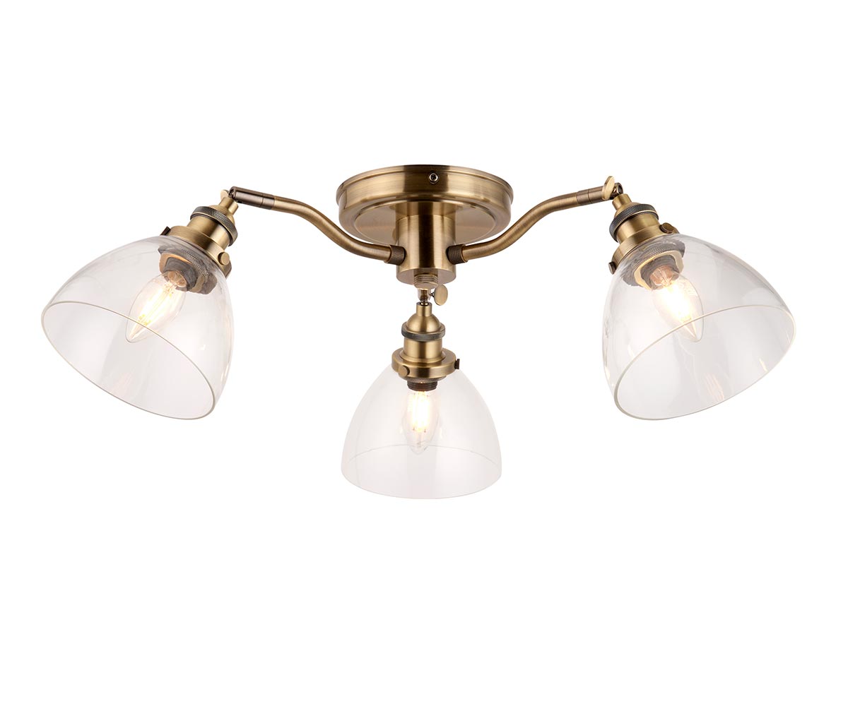 Hansen 3 Light Semi Flush Ceiling Light Antique Brass