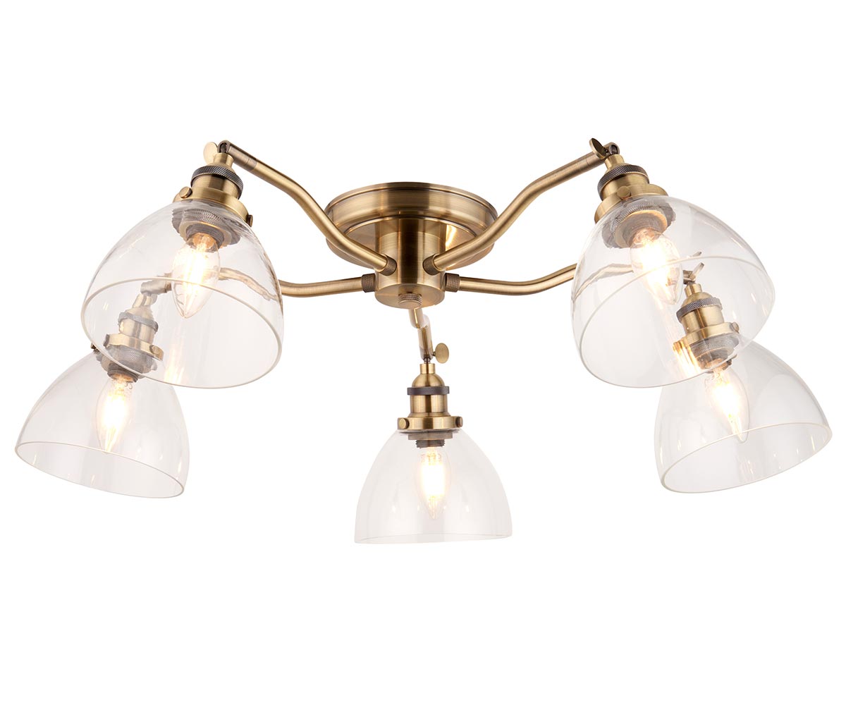 Hansen 5 Light Semi Flush Ceiling Light Antique Brass