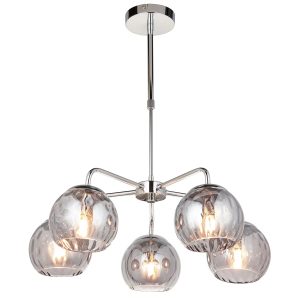 Dimple telescopic 5 light pendant in polished chrome on white background