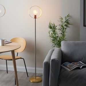 Hoop 1 light floor lamp in multi plated finish in sitting room