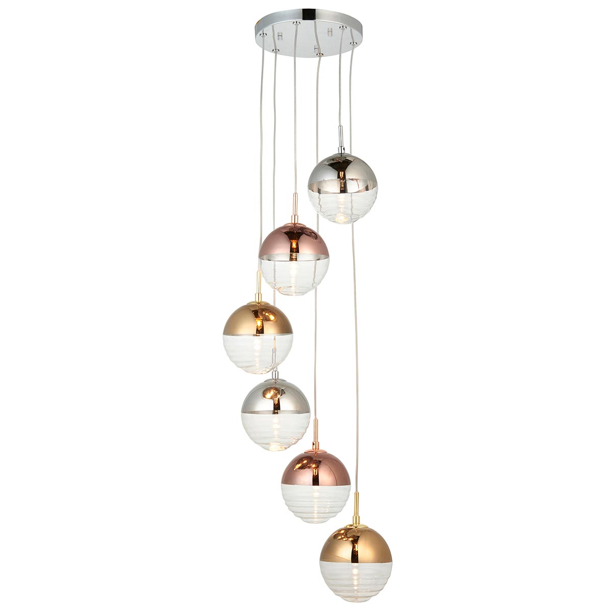 Paloma 6 Light Cluster Pendant Chrome, Copper, Gold