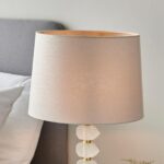 Annabelle Frosted Crystal Table Lamp Gold Linen Shade