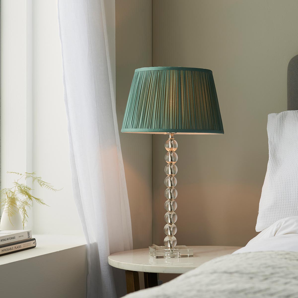 Endon Adelie Clear Crystal Table Lamp Fir Silk Shade