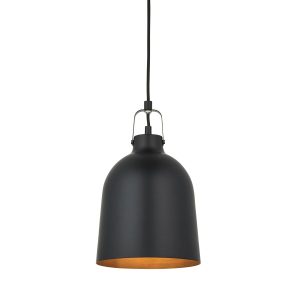Lazenby single industrial pendant light in matt black on white background