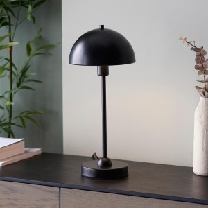 Saroma 1 light modern table lamp in matt black on sitting room sideboard