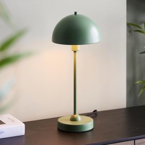 Saroma 1 light modern table lamp in myrtle green on sitting room sideboard