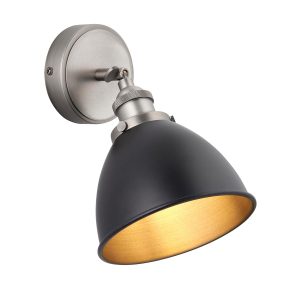 Franklin task wall light in aged pewter and matt black on white background