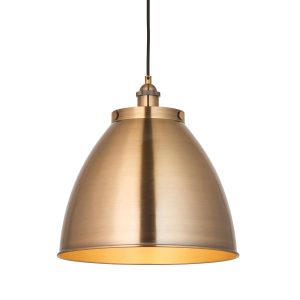 Franklin large pendant light in antique brass plate on white background