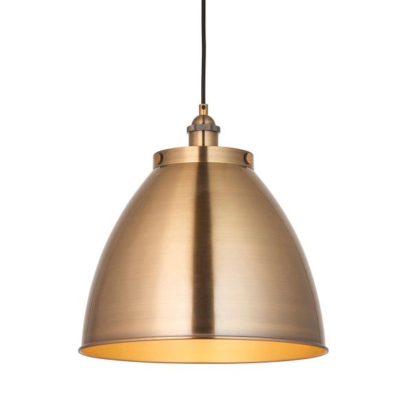 Franklin large pendant light in antique brass plate on white background