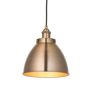 Franklin small pendant light in antique brass plate on white background