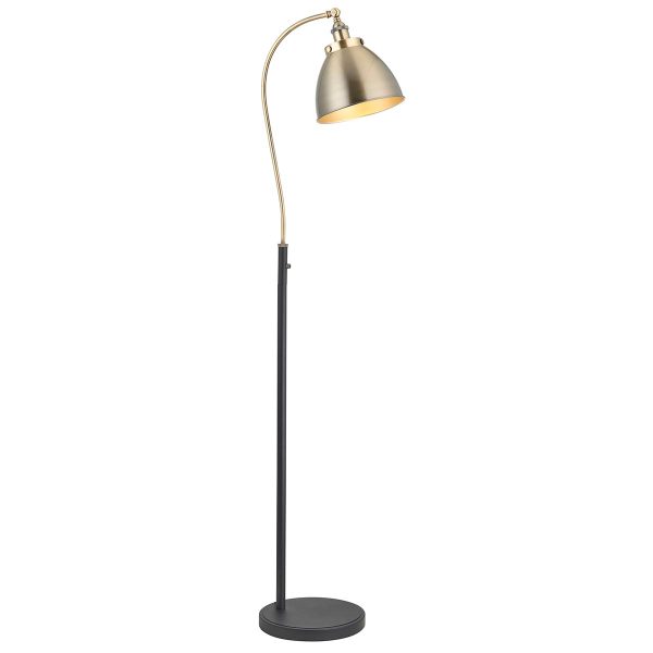 Franklin floor reading lamp in antique brass plate and matt black on white background