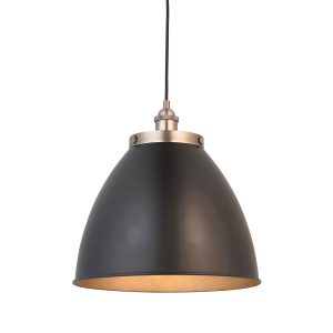 Franklin large pendant light in aged pewter and matt black on white background