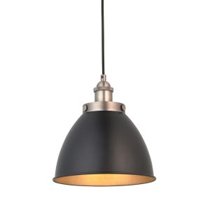 Franklin small pendant light in aged pewter and matt black on white background