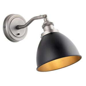 Franklin switched wall light in aged pewter and matt black on white background