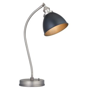 Franklin table reading lamp in aged pewter and matt black on white background