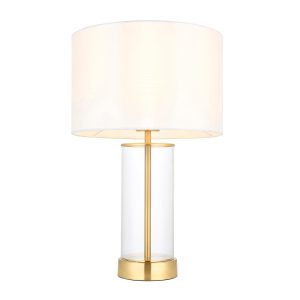 Lessina small touch dimmer table lamp in brushed brass on white background