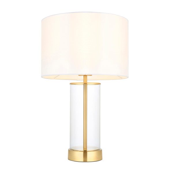 Lessina small touch dimmer table lamp in brushed brass on white background