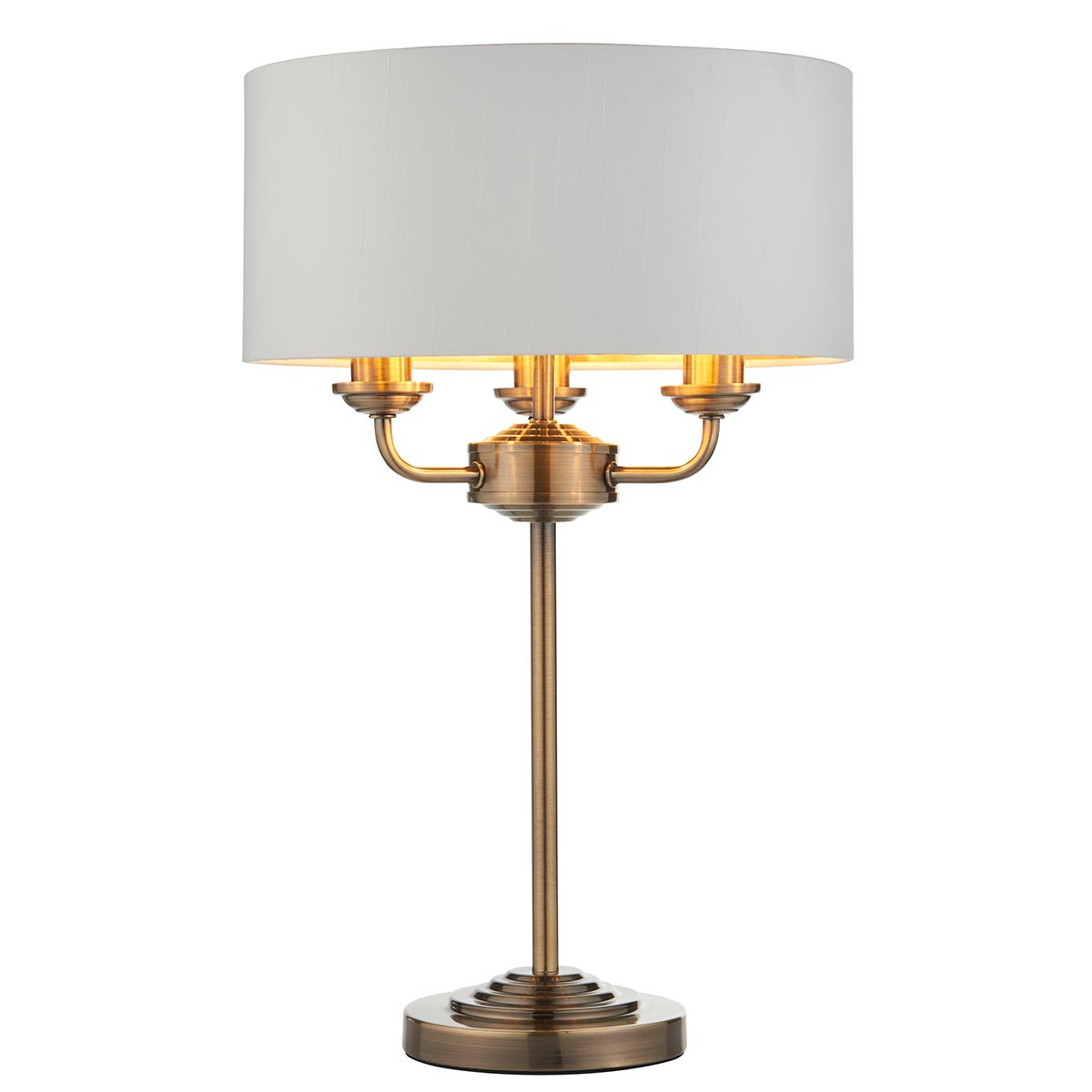 Endon Highclere 3 Light Table Lamp Antique Brass White Shade