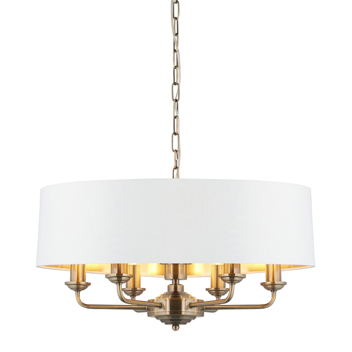 Endon Highclere 6 Light Pendant Antique Brass White Shade