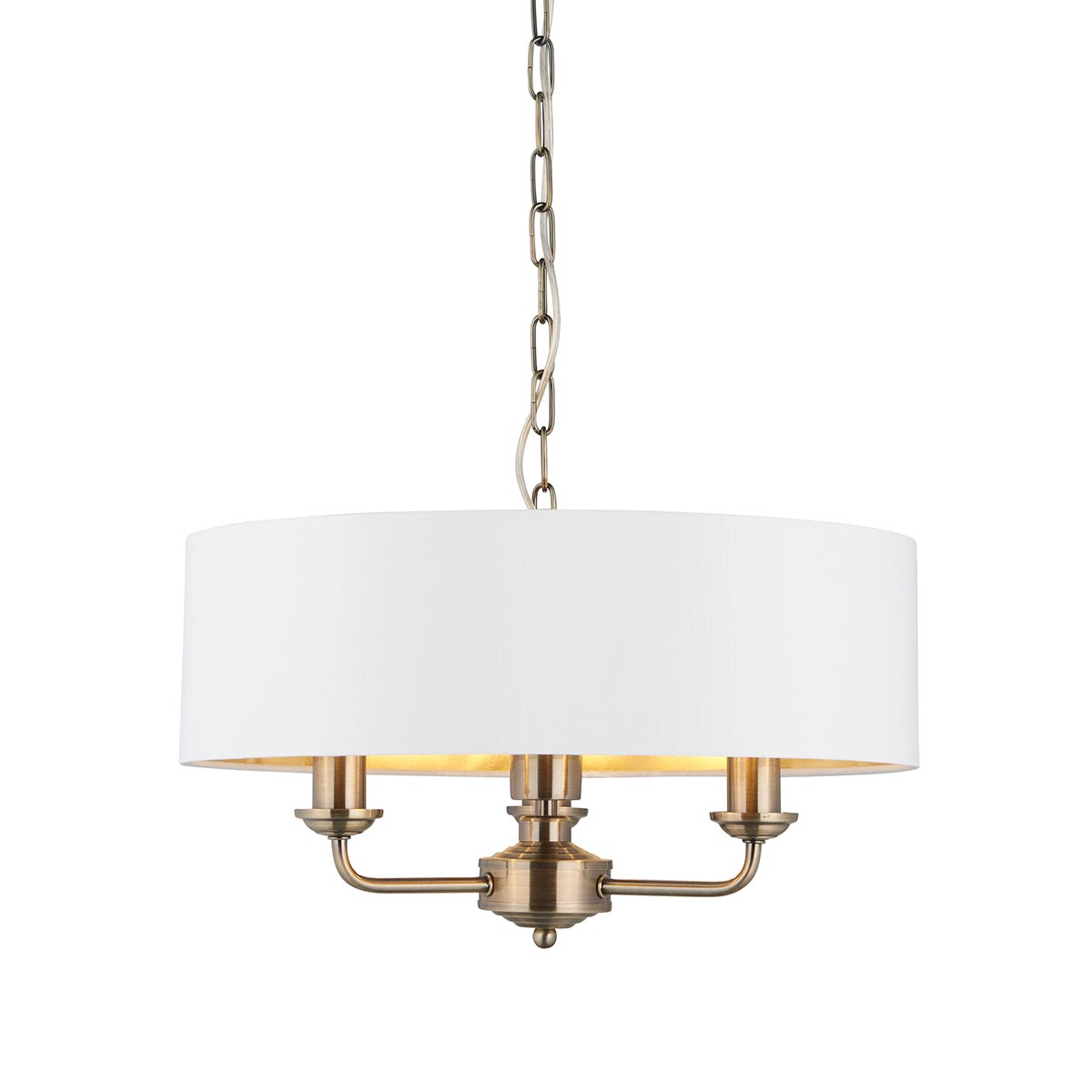 Endon Highclere 3 Light Pendant Antique Brass White Shade