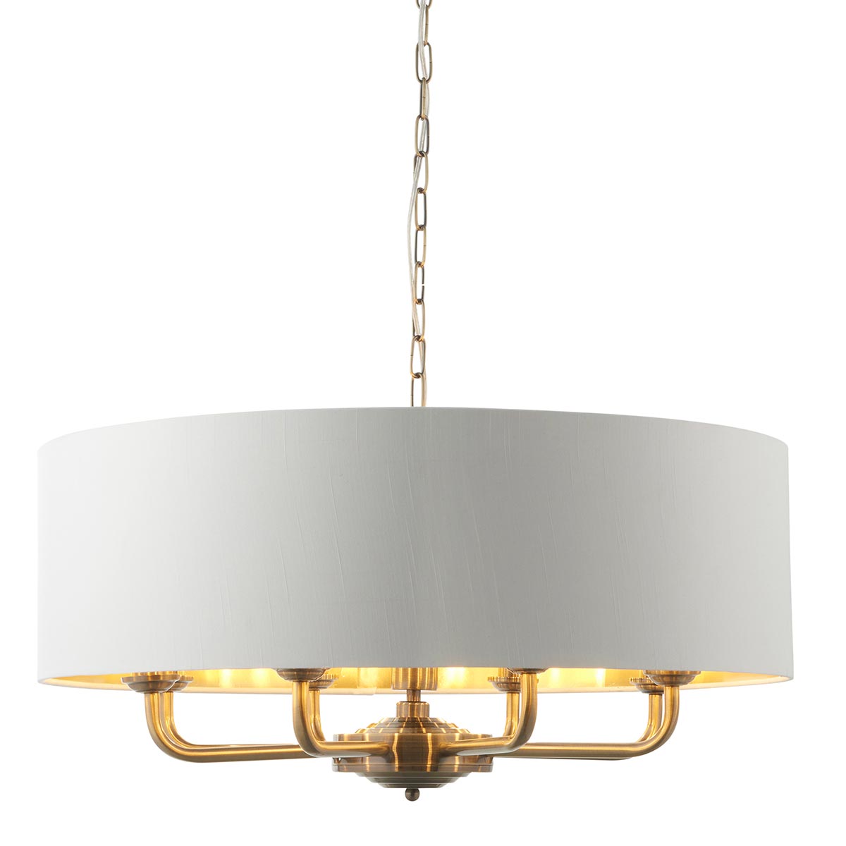 Highclere 8 Light Pendant Antique Brass White Shade