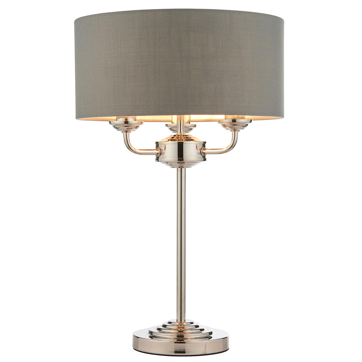 Highclere 3 Light Table Lamp Polished Nickel Charcoal Shade