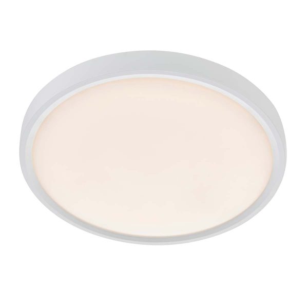 Nimbus Flush CCT 12w LED bathroom ceiling light in matt white, showing warm white light