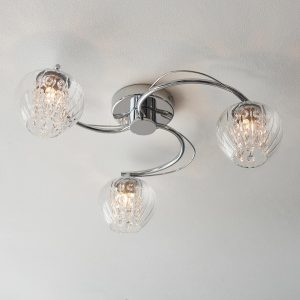 Mesmer polished chrome 3 light semi flush ceiling light on textured ceiling