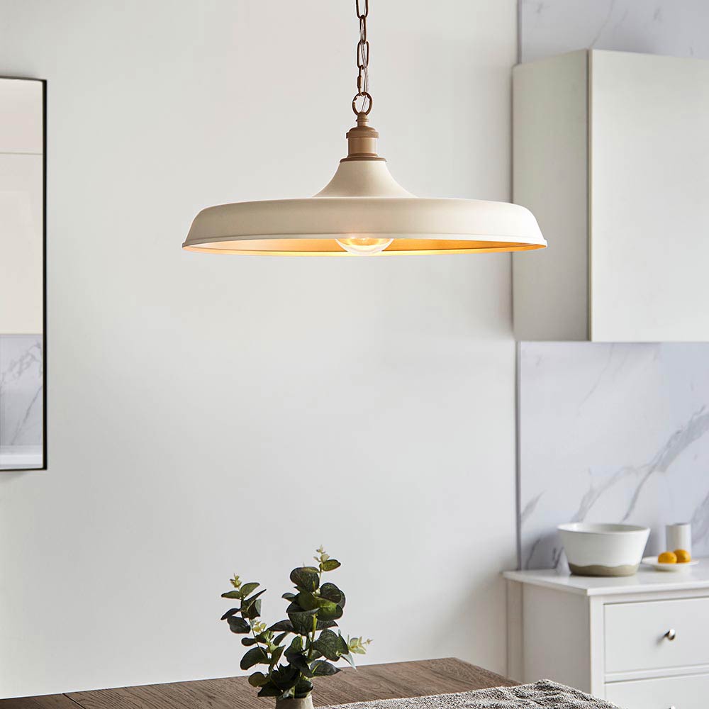 Classic Matt Warm White Kitchen Pendant with Satin Brass