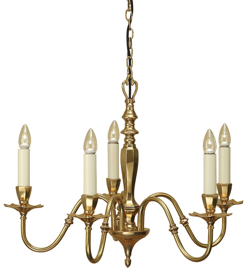 Asquith Victorian Style Solid Cast Brass 5 Light Chandelier