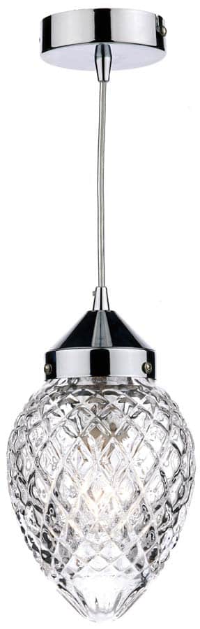 Dar Agatha Acorn Cut Glass Pendant Light Polished Chrome