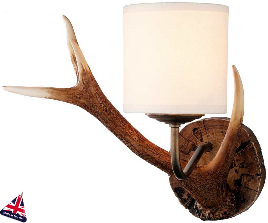 David Hunt Antler Small Highland Rustic Wall Light Cream Shade