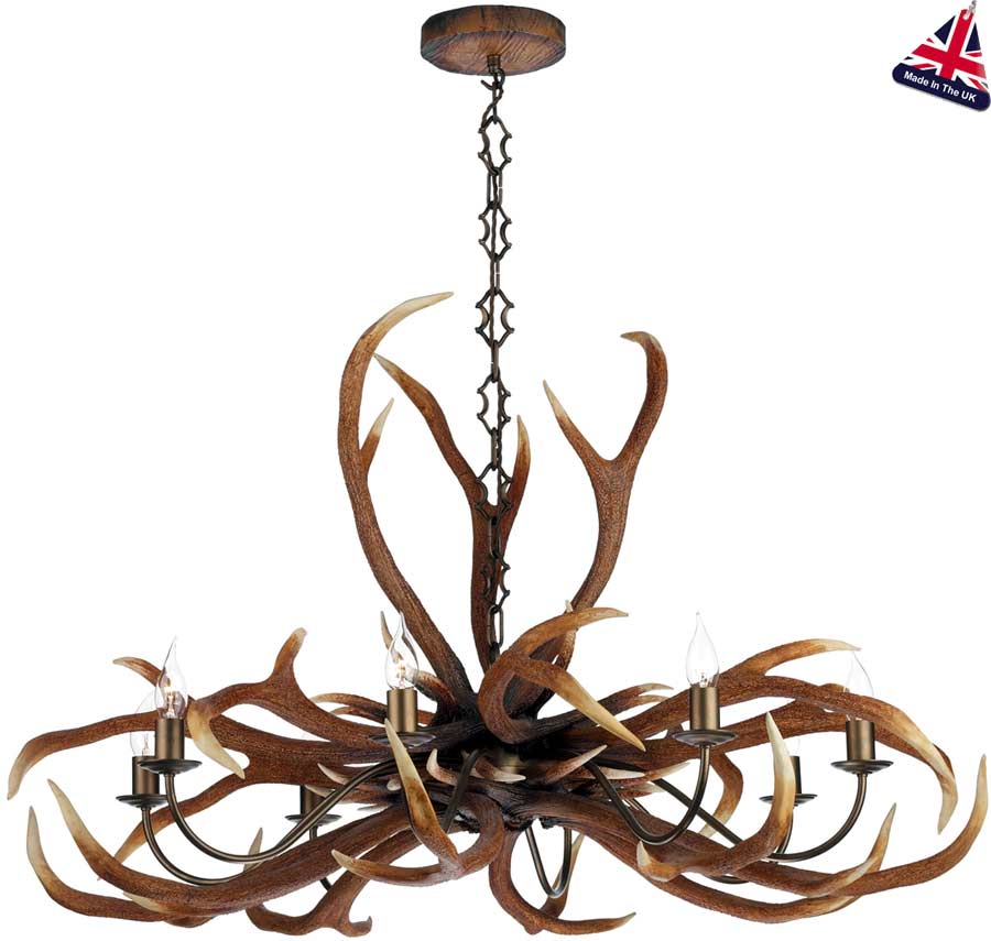 David Hunt Antler 8 Light Highland Rustic Chandelier UK Made