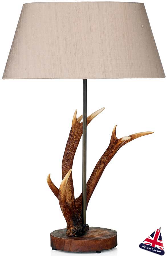 David Hunt Antler Highland Rustic Small Table Lamp Silk Shade