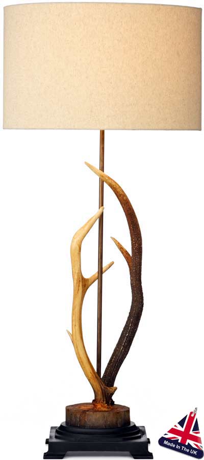 David Hunt Antler Highland Rustic Table Lamp With Cotton Shade